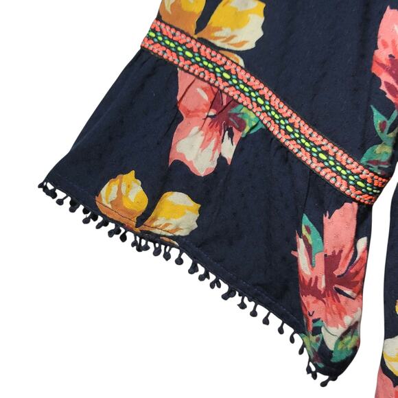 Anthropologie Dakota Embroidered Floral Square Neck Top Bell Sleeve Blue Boho M - Picture 6 of 16